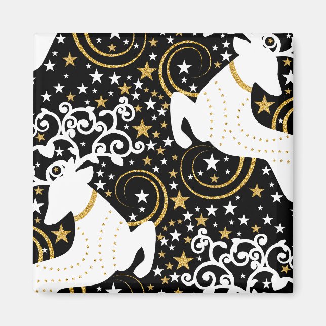 Blooming Golden Christmas Floral Deer Magnet (Front)