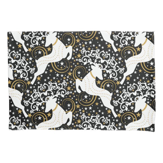 Blooming Golden Christmas Floral Deer Pillowcase (Front)