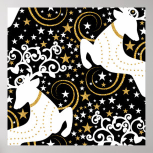 Blooming Golden Christmas Floral Deer Poster