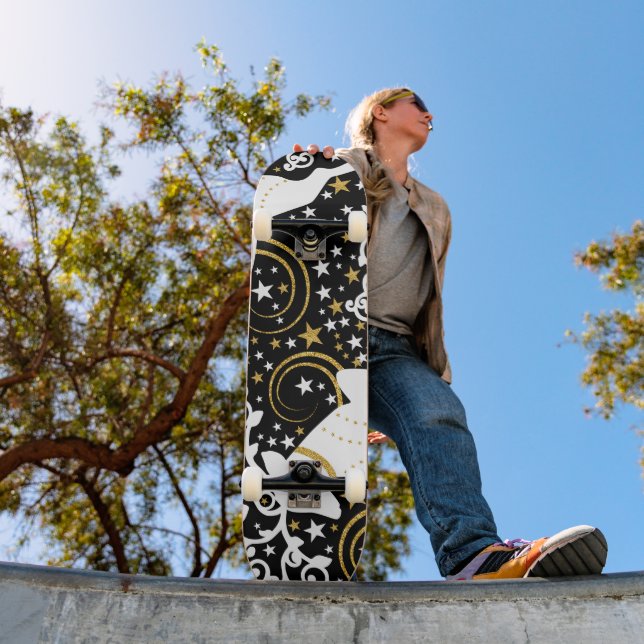 Blooming Golden Christmas Floral Deer Skateboard (Outdoor 1)