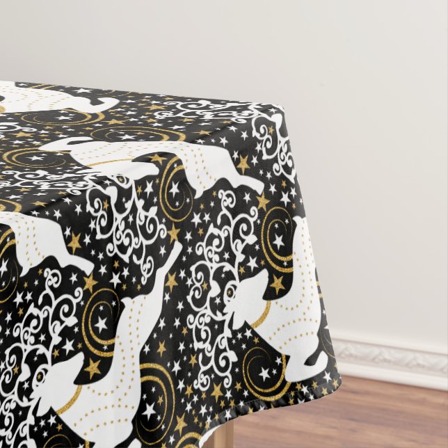 Blooming Golden Christmas Floral Deer Tablecloth (In Situ)