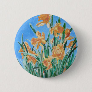 Blooming Golden Daffodils Bold Line Art 6 Cm Round Badge