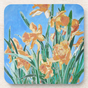 Blooming Golden Daffodils Bold Line Art Coaster