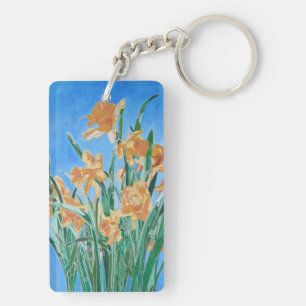 Blooming Golden Daffodils Bold Line Art Key Ring