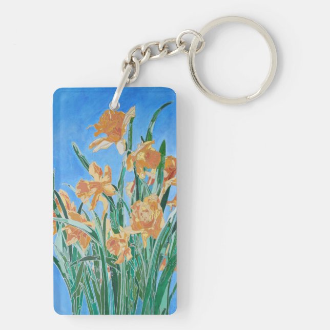 Blooming Golden Daffodils Bold Line Art Key Ring (Back)