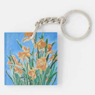 Blooming Golden Daffodils Bold Line Art Key Ring