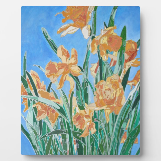 Blooming Golden Daffodils Bold Line Art Plaque (Front)