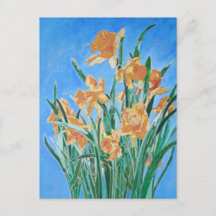 Blooming Golden Daffodils Bold Line Art Postcard
