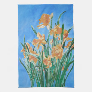 Blooming Golden Daffodils Bold Line Art Tea Towel