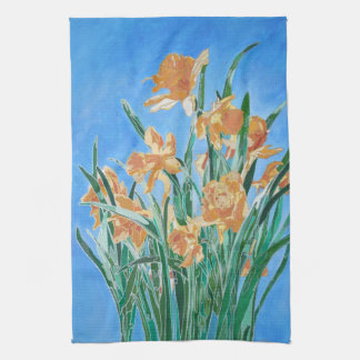 Blooming Golden Daffodils Bold Line Art Tea Towel