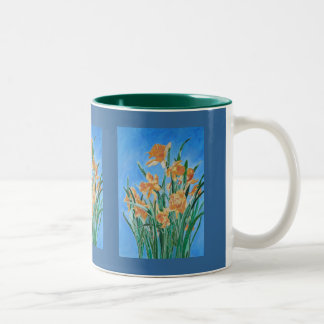 Blooming Golden Daffodils Bold Line Art Two-Tone Coffee Mug