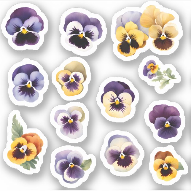 Blooming Happy Pansies Flower Sticker Pack (Front)