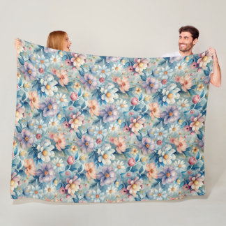 Blooming Harmony: A Symphony of Watercolor Flowers Fleece Blanket