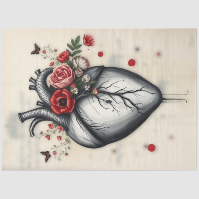 Blooming Heart & Fluttering Wings Decoupage  Tissue Paper (Front)