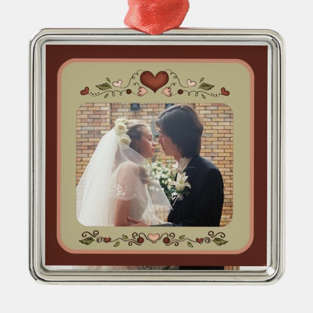Blooming Hearts Customisable Photo Ornament (Front)