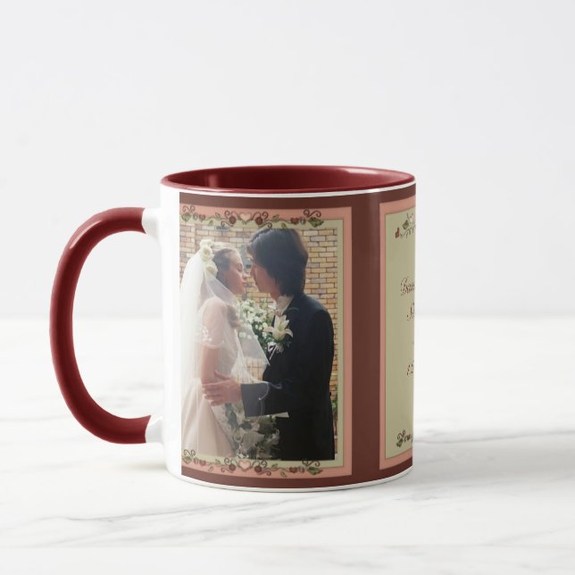 Blooming Hearts Customisable Wedding Keepsake Mug (Left)