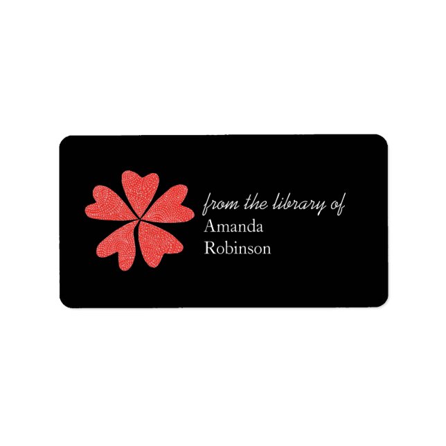 Blooming hearts personalised bookplate - black label (Front)