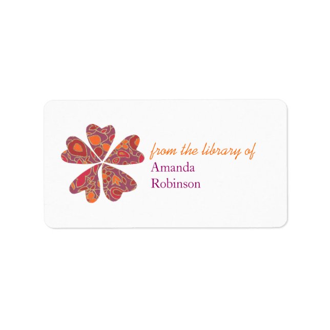 Blooming  hearts personalised bookplate - purple label (Front)