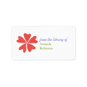 Blooming hearts personalised bookplate - red label