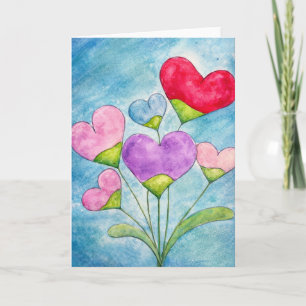 Blooming Hearts – Whimsical Watercolor Floral Card