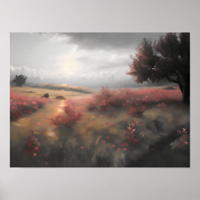 Blooming heather landscape - vintage art  poster (Front)