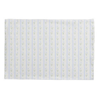 Blooming Heirloom Flower Stripe Blue Romance Pillowcase