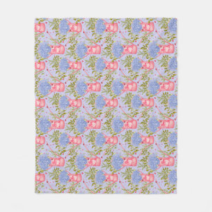 Blooming Hydrangea Cottagecore Pink Watering Cans Fleece Blanket