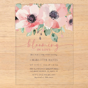 Blooming in Love Baby Shower Pink Baby Shower Acrylic Invitations