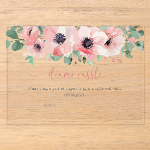 Blooming in Love Diaper Raffle Pink Baby Shower Acrylic Invitations