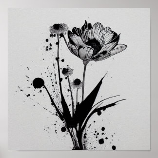 "Blooming Ink" - Digital Ink Blot Flower Painting  Poster