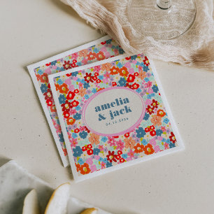 Blooming Joy Bright Floral Maximalist Wedding Napkin