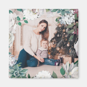 Blooming Joy Floral Christmas Photo Magnet