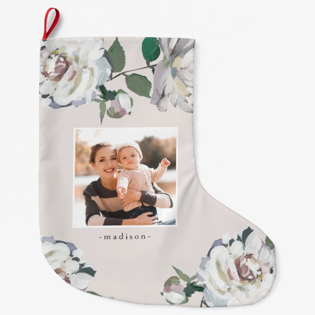 Blooming Joy Floral Photo Christmas Stocking (Front)