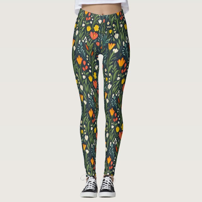 Blooming Joy: Spring Floral Pattern Leggings (Front)