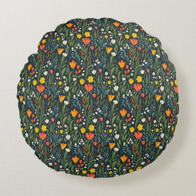 Blooming Joy: Spring Floral Pattern Round Cushion (Front)