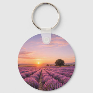 Blooming Lavender Field at Golden Sunset Provence Key Ring