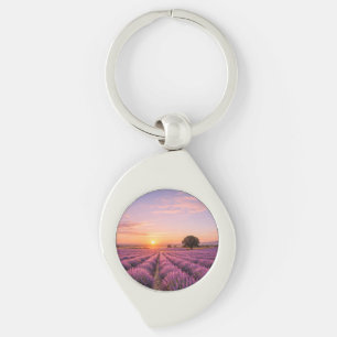Blooming Lavender Field at Golden Sunset Provence Key Ring