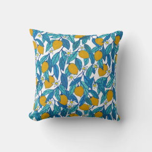 Blooming Lemon: Watercolor Floral Design. Cushion