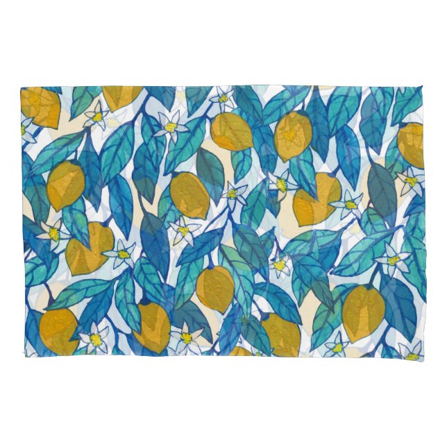 Blooming Lemon: Watercolor Floral Design. Pillowcase (Front)