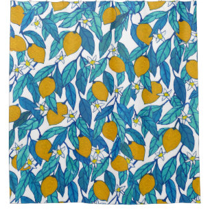 Blooming Lemon: Watercolor Floral Design. Shower Curtain