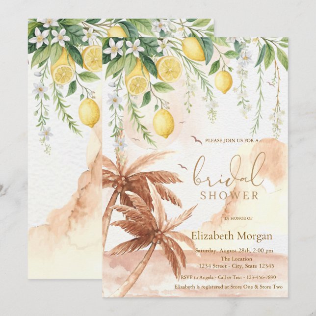  Blooming Lemons Rustic Palms Bridal Shower Invitation (Front/Back)
