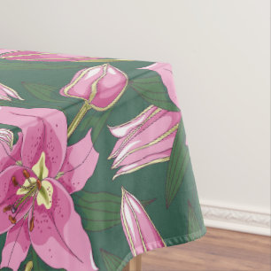 Blooming Lilies in Deep Green Tablecloth