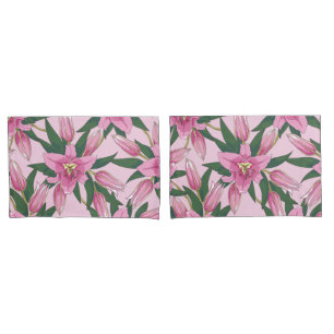 Blooming Lilies in Pastel Pink  Pillowcase