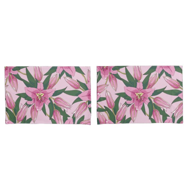 Blooming Lilies in Pastel Pink  Pillowcase (Front-Set)