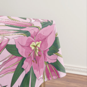 Blooming Lilies in Pastel Pink Tablecloth