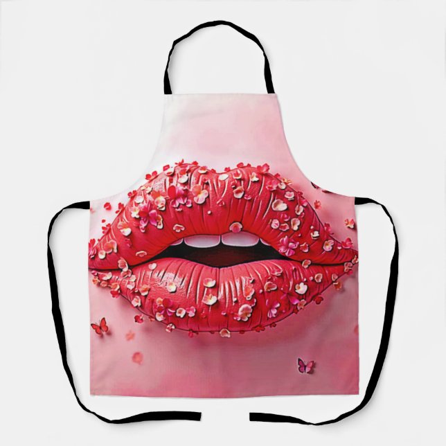 Blooming Lips: Floral Butterfly Kiss Apron (Front)