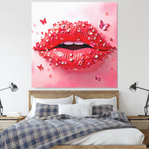 Blooming Lips: Floral Butterfly Kiss Canvas Print