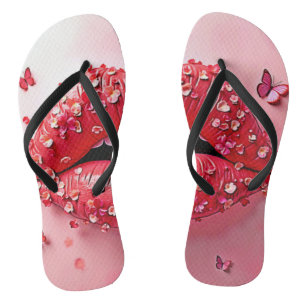Blooming Lips: Floral Butterfly Kiss Flip Flops