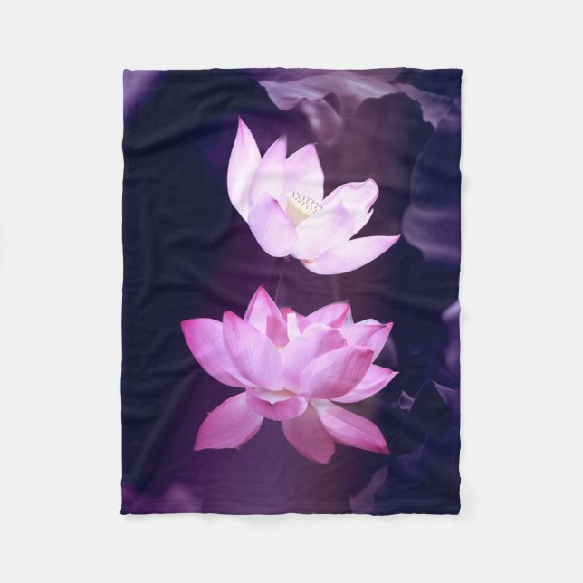 Blooming Lotus Flower Fleece Blanket (Front)