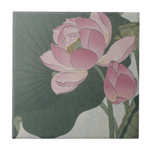 Blooming Lotus Flowers by Ohara Koson Tile